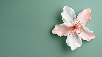 Delicate flower on teal background, simplicity and elegance