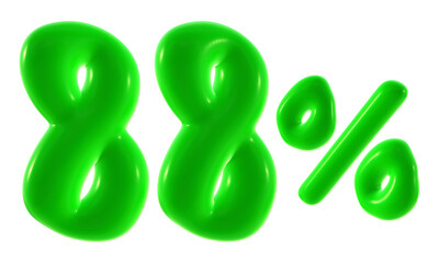 88 percent with green color isolated on transparent background for sale, discount, promotion and business concept 