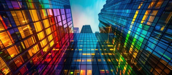 Deurstickers Futuristic Skyscraper Glowing with Colorful Illuminations © abdul kahfi