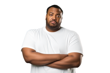 Close up of a worried fat african man