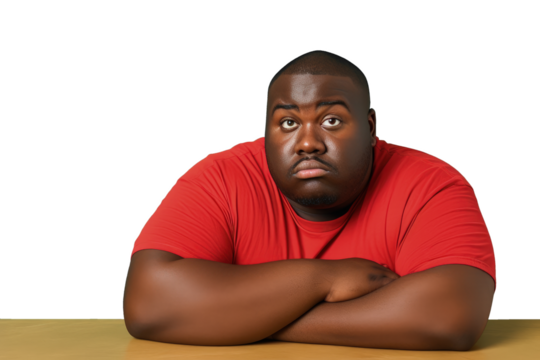 Close up of a worried fat african man