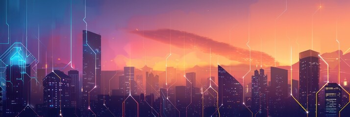 Cityscape with digital graph overlay