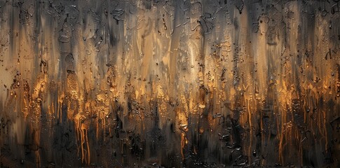 Abstract Golden Droplets on Textured Surface
Abstract painting showcasing a textured surface with droplets of golden paint creating a rich, lustrous effect.
 - obrazy, fototapety, plakaty