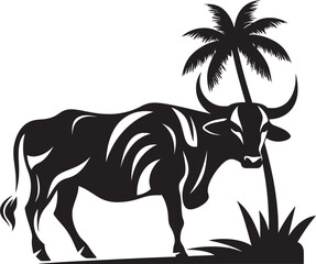 Tribal Taurus Vector Bull Logo in Tahiti Style Tiki Bull Tahitian Style Vector Logo
