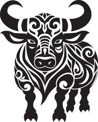 Polynesian Power Tahiti Bull Vector Icon Tropic Taurus Bull Emblem in Tahiti Style
