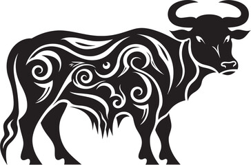 Tropical Taurus Bull Vector Design Inspired by Tahiti Tiki Bull Tahitian Style Vector Logo