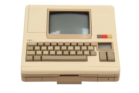 vintage computer with built-in screen isolated in transparent background 