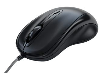 black wired computer mouse isolated on transparent background
