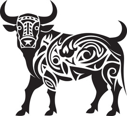 Tropical Taurus Bull Vector Design Inspired by Tahiti Tiki Bull Tahitian Style Vector Logo