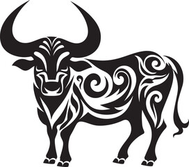 Polynesian Power Bull Icon in Tahiti Style Exotic Elegance Tahiti Inspired Bull Vector Emblem