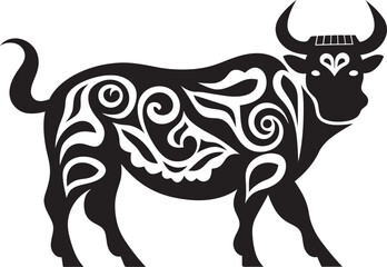 Tropical Taurus Bull Vector Design Inspired by Tahiti Tiki Bull Tahitian Style Vector Logo