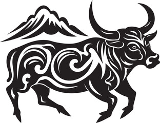 Tiki Taurus Tahitian Bull Vector Emblem Tribal Tempest Bull Logo in Tahiti Style