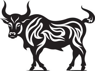 Pacific Bovine Tahiti Style Bull Icon Tribal Taurus Vector Bull Logo in Tahiti Style
