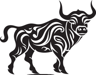 Tiki Toro Bull Graphic in Tahiti Style Pacifica Prowess Vector Bull Design with Tahiti Influence
