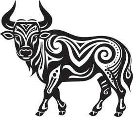 Pacifica Prowess Vector Bull Design with Tahiti Influence Tropical Taurus Tahiti Style Bull Logo Icon