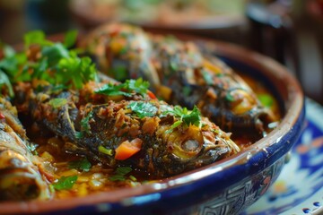 Close up of traditional stuffed sardines from Morocco - obrazy, fototapety, plakaty