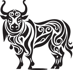 Tribal Taurus Vector Bull Logo in Tahiti Style Polynesian Power Bull Icon in Tahiti Style
