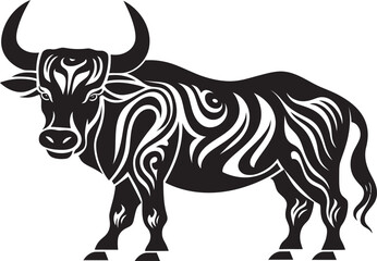 Pacific Bovine Tahiti Style Bull Icon Tribal Taurus Vector Bull Logo in Tahiti Style