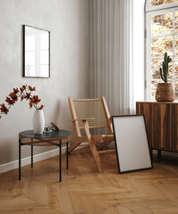 Mockup frame in home interior background, 3d render	