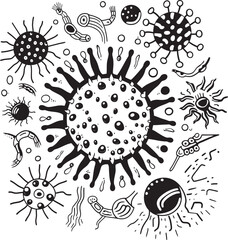 Pathogenic Patterns Graphic Design with Virus and Bacteria Microbial Fusion Vector Logo with Virus and Bacteria