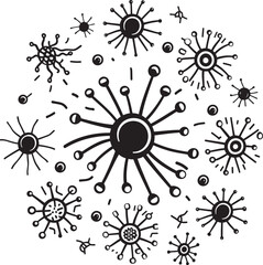 Pathogen Power Virus and Bacteria Iconic Graphic Emblem Microscopic Menace Vector Logo Featuring Virus and Bacteria