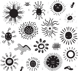 Pathogen Palette Iconic Design Featuring Virus and Bacteria Microscopic Harmony Vector Logo with Bacteria and Virus