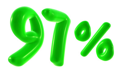 97 percent with green color isolated on transparent background for sale, discount, promotion and business concept 
