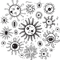 Microbe Magic Vector Logo Design with Bacteria and Virus Pathogenic Patterns Graphic Design with Virus and Bacteria