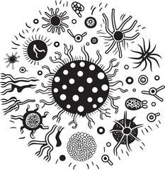 Microbial Harmony Vector Logo Design with Virus and Bacteria Pathogenic Fusion Iconic Bacteria and Virus Emblem