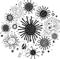 Microbe Magic Vector Logo Design with Bacteria and Virus Pathogenic Patterns Graphic Design with Virus and Bacteria