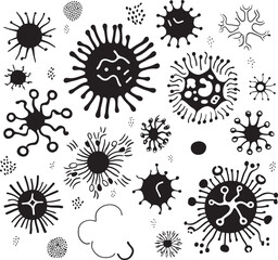Pathogen Power Virus and Bacteria Iconic Graphic Emblem Microscopic Menace Vector Logo Featuring Virus and Bacteria