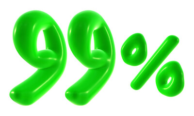 99 percent with green color isolated on transparent background for sale, discount, promotion and business concept 