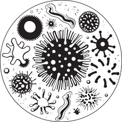 Microbe Magic Vector Logo Design with Bacteria and Virus Pathogenic Patterns Graphic Design with Virus and Bacteria