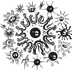 Bacterial Bloom Vector Logo with Pathogens and Microorganisms Virulent Vision Virus and Bacteria Iconic Symbol