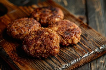 Delicious meat cutlets on a wooden board