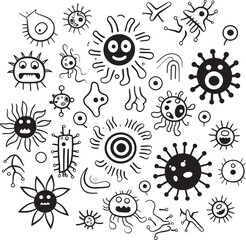 Pathogen Power Virus and Bacteria Iconic Graphic Emblem Microscopic Menace Vector Logo Featuring Virus and Bacteria