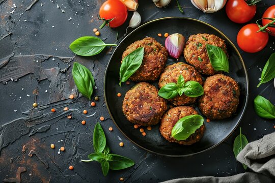 Delicious lentil cutlets on a plate on the table