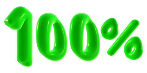 100 percent with green color isolated on transparent background for sale, discount, promotion and business concept 