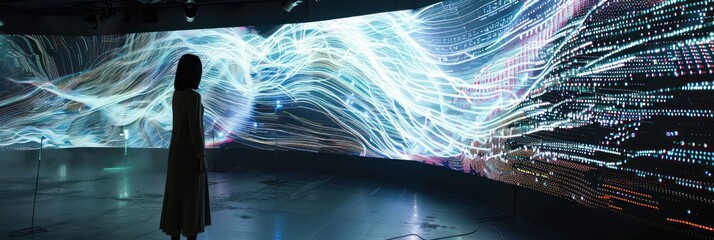 Interactive digital art exhibit with light patterns