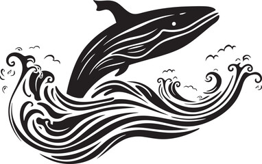 Oceanic Opus Vector Logo with Whale Celestial Cetacean Emblematic Icon Design
