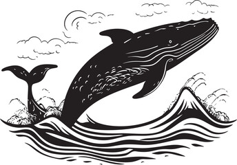 Fototapeta premium Tranquil Tide Iconic Whale Symbol Ocean Oracle Vector Emblem Design