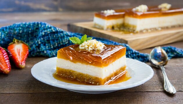 Turkish traditional caramel trilece dairy dessert cake 