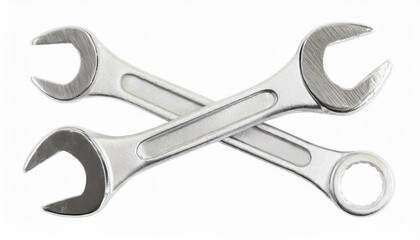 Top view of two silver wrenches isolated clipping path white background 