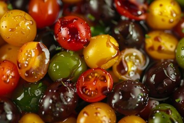Fototapeta na wymiar Fresh cherry tomato salad with olive oil and balsamic vinegar Close up
