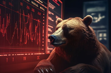 a bear is in front of a stock chart. generative ai