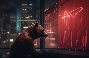 a bear is in front of a stock chart. generative ai - obrazy, fototapety, plakaty