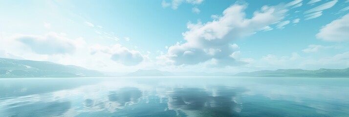 Naklejka na ściany i meble Clear blue sky reflection on tranquil water surface