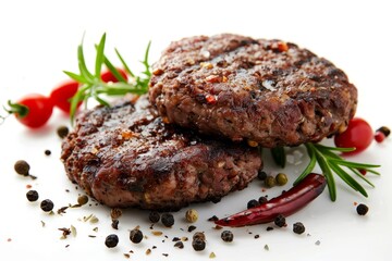 Grilled burger meat seasoned isolated on white