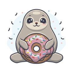 cute kawaii fat seal graphic with pink donut