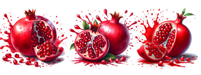 Pomegranate watercolor hand drawn on white background - obrazy, fototapety, plakaty